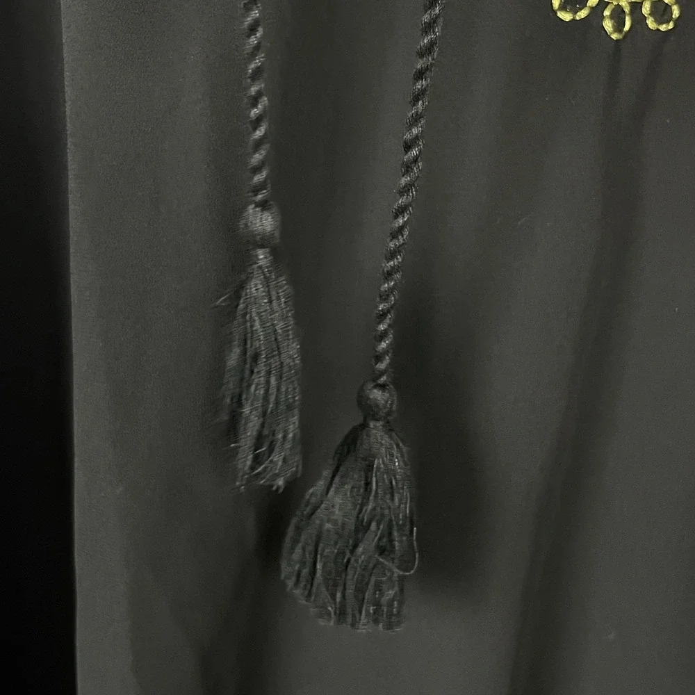 Miraclesuit Black‎ Sheer Boho Cover-Up Tassels Embroidered Size S Oversized
